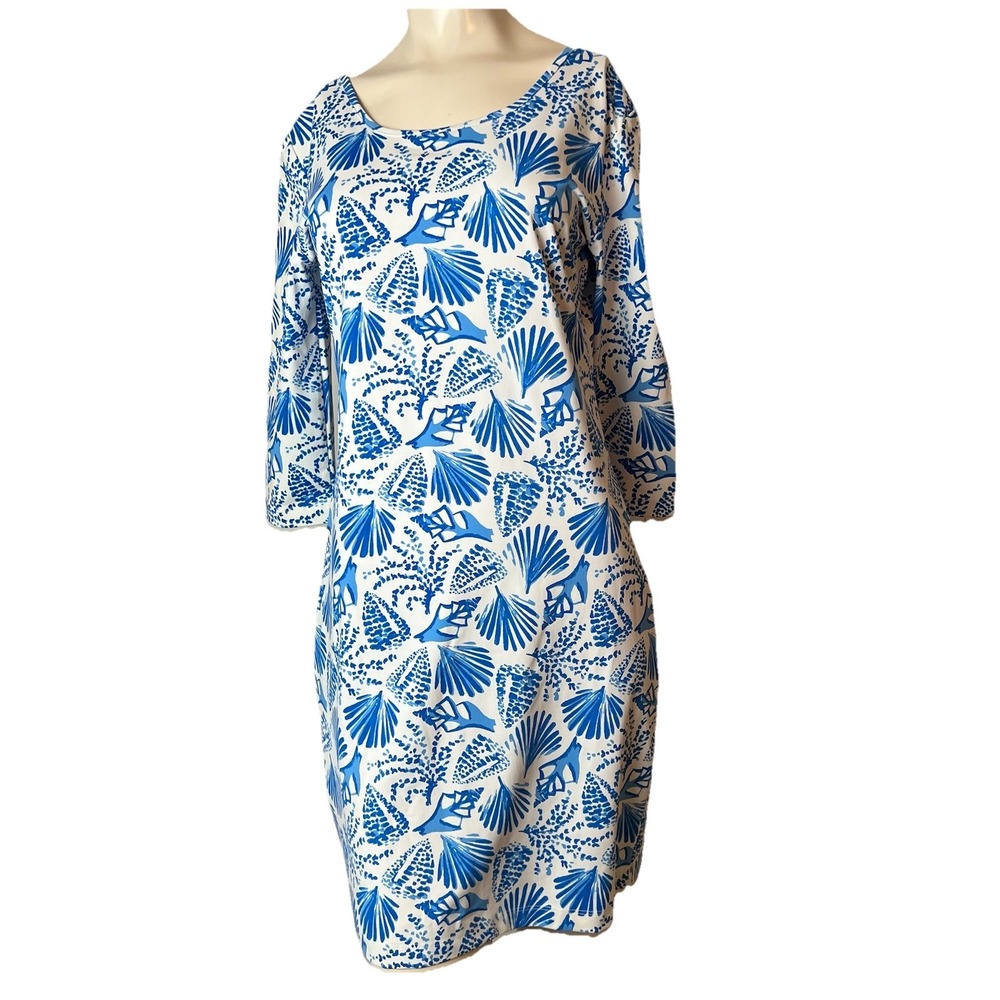 Persifor 3/4 Sleeve Dress Size Medium Mini Scoop Neck Blue Ocean Theme